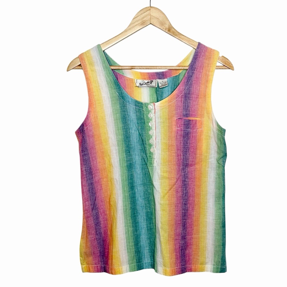 Vintage Rainbow Striped Tank Top Womens Small Festival Indie Beachy Colorful Y2K